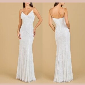 NWT $598 LARA [ 8 ] 51138 Beaded Spaghetti Strap Mermaid Gown Ivory White #J2022